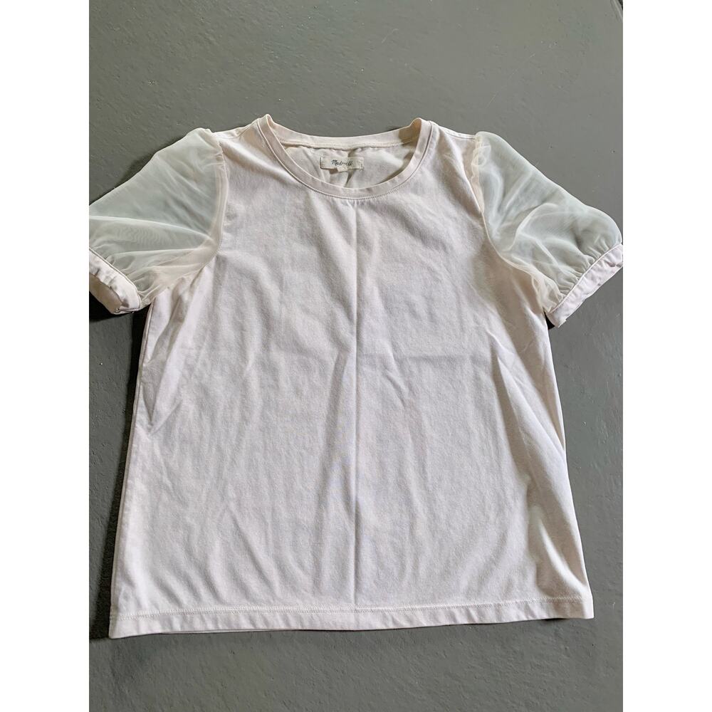 Madewell Beige Puff Sleeve Top XS Sheer Lightweight Neutral Blouse